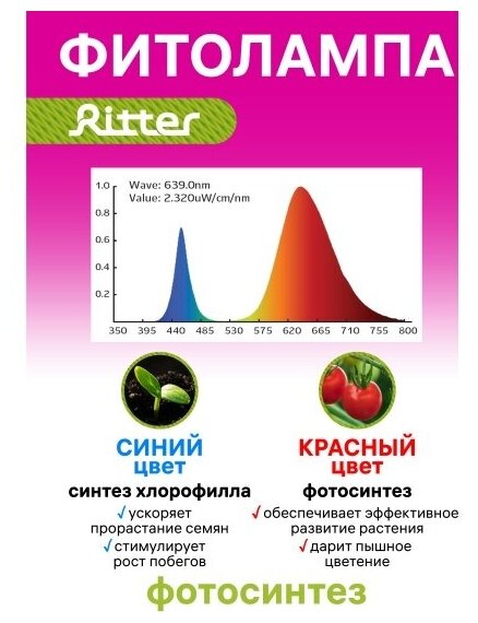 Светильник Ritter для роста растений Т5 14Вт провод с вилкой 2м на штативе 880мм 56303 7 - фотография № 8