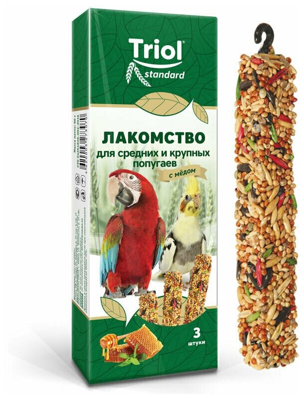 Лакомство Triol Standard для средних и крупных попугаев с мёдом , 80г, (в упаковке 3шт)