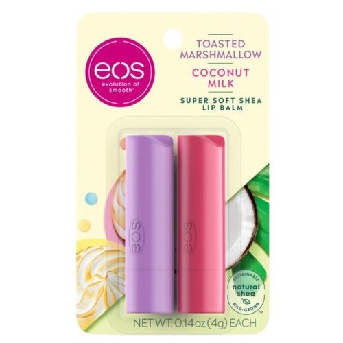 EOS Набор бальзамов для губ Toasted Marshmallow and Coconut Milk 2-pack Lip Balm Поджаренный Зефир и Кокосовое Молоко, 8 г