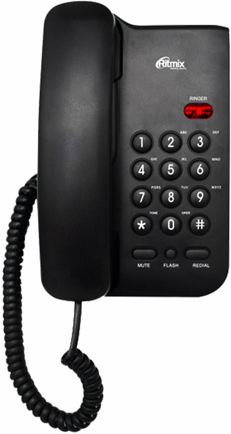 Телефон RITMIX RT-311 black, световая индикация звонка, тональный/импульсный режим, повтор, черный, 80002231, 1шт в компл.