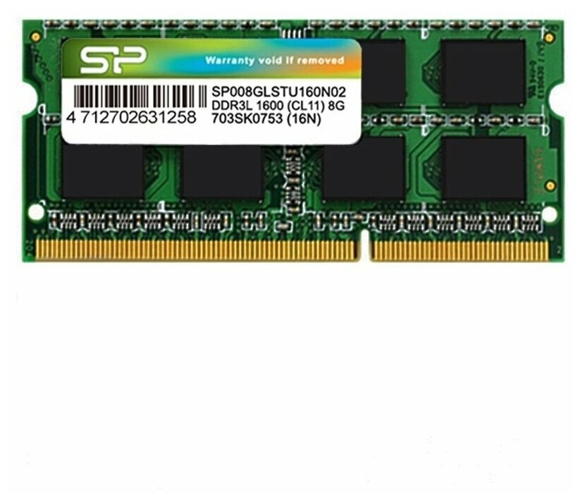 Модуль памяти SODIMM DDR3 8GB Silicon Power SP008GLSTU160N02 PC3-12800 1600MHz CL11 1.35V