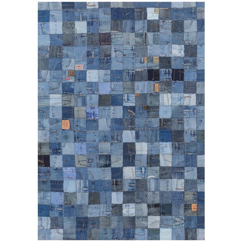 Ковер на пол 1,4 на 2 м в спальню, гостиную, безворсовый, синий, голубой Jeans Pocket Rug Patchwork-Natural