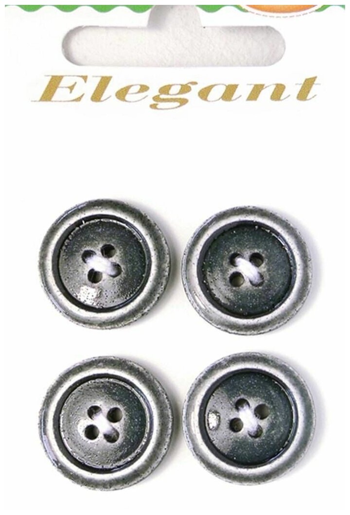 Пуговицы ELEGANT, 18 мм, пластиковые, круглые, черные, 4 шт, 1 упаковка