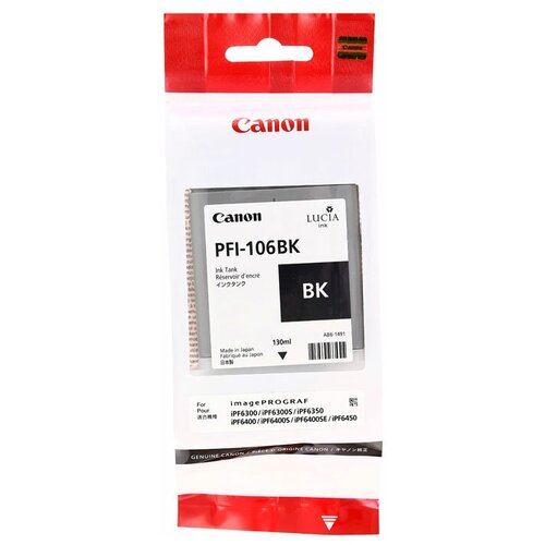 Картридж Canon PFI-106BK (6621B001), 130 стр, черный картридж для canon imageprograf ipf6400 ipf6400s ipf6450 ipf6350 ipf6300s ipf6300 pfi 106pm светло пурпурный photo magenta 130 мл