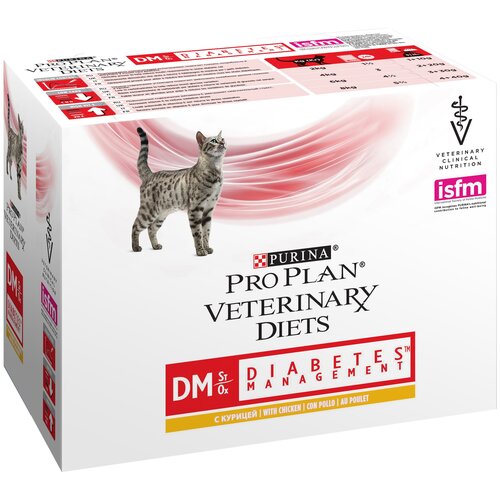 Влажный корм для кошек Pro Plan Veterinary Diets Diabetes Management DM Diabetes Management, при сахарном диабете, с курицей 24 шт. х 85 г (кусочки в желе)
