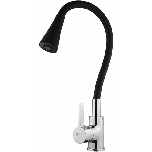 Смеситель для кухни с гибким изливом чёрный хром латунь Rusant RK567714-0