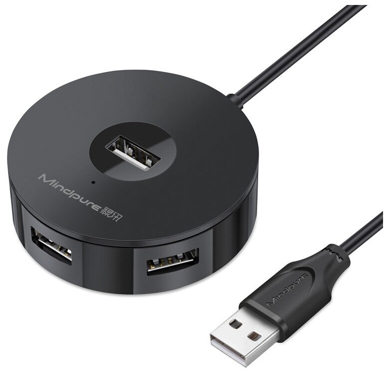 USB концентратор Хаб / Hub 4 USB + разъем питания Mindpure US018 1м Черный