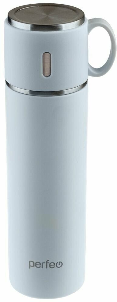 Термос PERFEO для напитков с пробкой-кнопкой, крышкой-кружкой, объем 0,5 л, белый (PF_D0213) - фотография № 1
