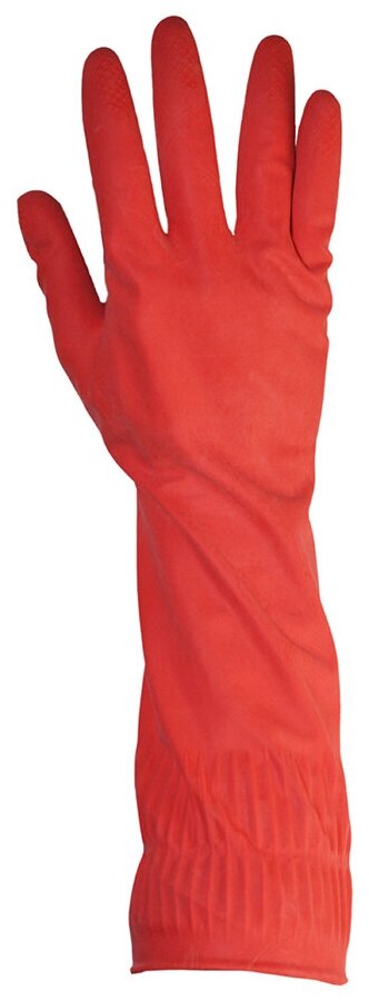 Хозяйственные перчатки. Рифленая поверхность, повышенная прочность, удлиненная манжета, длина 400 мм. Red размер L