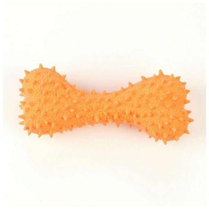 Игрушка пищащая для собак из латекса Кость изогнутая, 14 см, оранжевая - фотография № 2