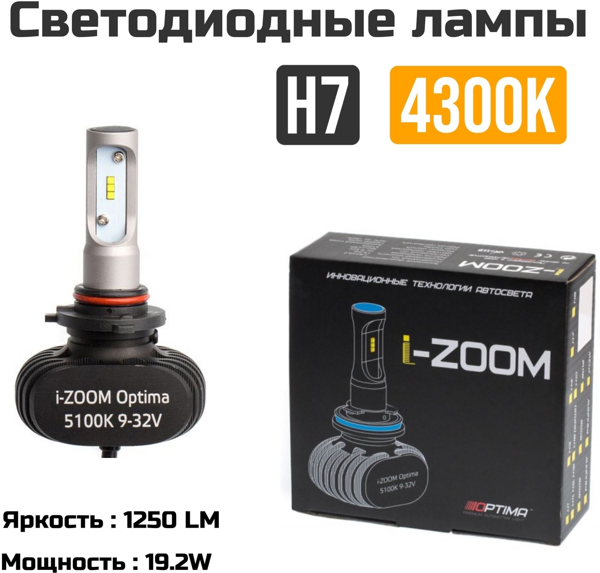 Светодиодные автомобильные лампы Optima LED i-ZOOM H7 4300K 9-32V