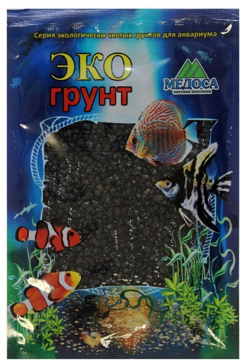 фото Грунт для аквариума Цветная мраморная крошка черная блестящая 2 - 5 мм ЭКОгрунт (3,5 кг)