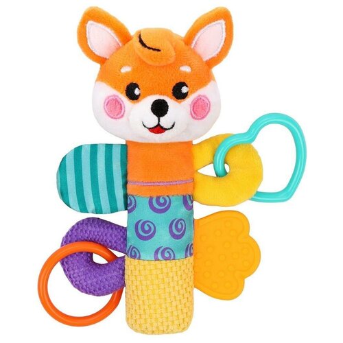 игрушка развивающая 939708 пищалка с погремушками лисенок жирафики Погремушка Жирафики Лисенок (939708), желтый/оранжевый/голубой