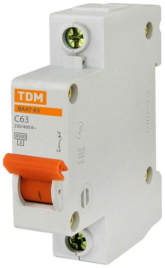 Автоматический выключатель TDM ВА47-63 1P 63А характеристика C