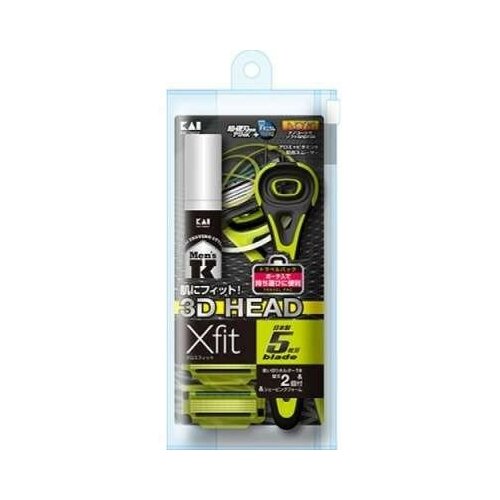 фото Kai x-fit travel pack набор для бритья: держатель + сменные насадки с 5-ю лезвиями и увлажняющей полосой, 2 шт. + пена для бритья, 12 гр. + косметичка