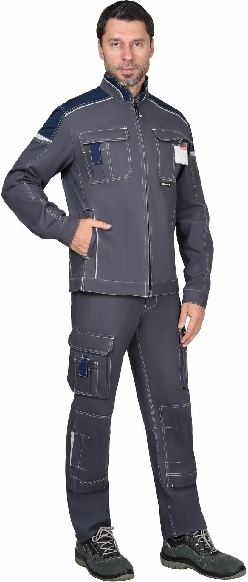 фото Куртка СИРИУС-ДЖЕТ короткая, т. серая с синим тк. мех. стрейч с ВО