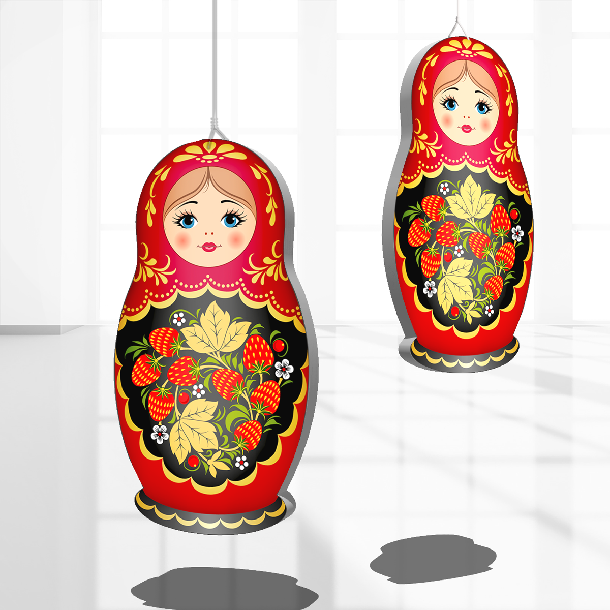 Подвесная фигура "Матрешка" / Интерьерное украшение с символом России - Матрешкой / 12x20 см.