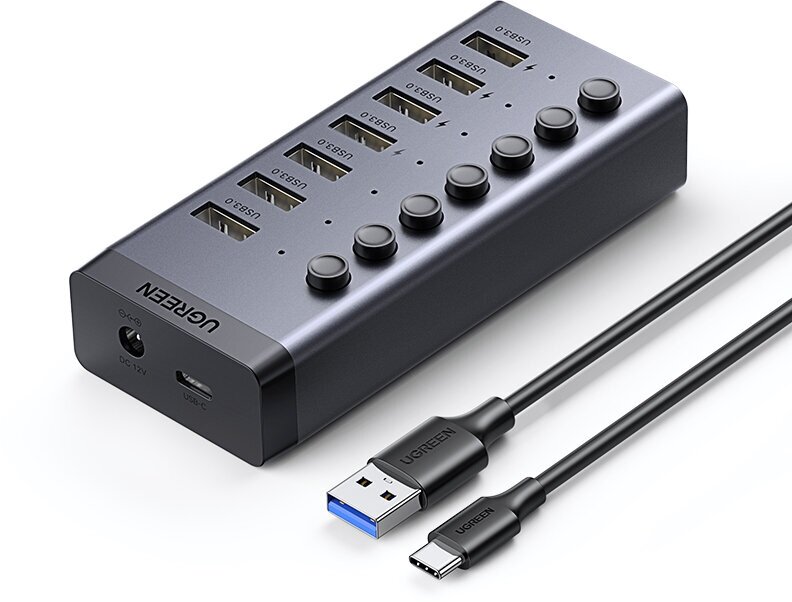UGREEN CM481 (90307) USB-C to 7-Port USB-A 3.0 Hub DC 12V EU - Black