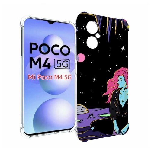 Чехол MyPads девушка с красными волосами в космосе женский для Xiaomi Poco M4 5G задняя-панель-накладка-бампер