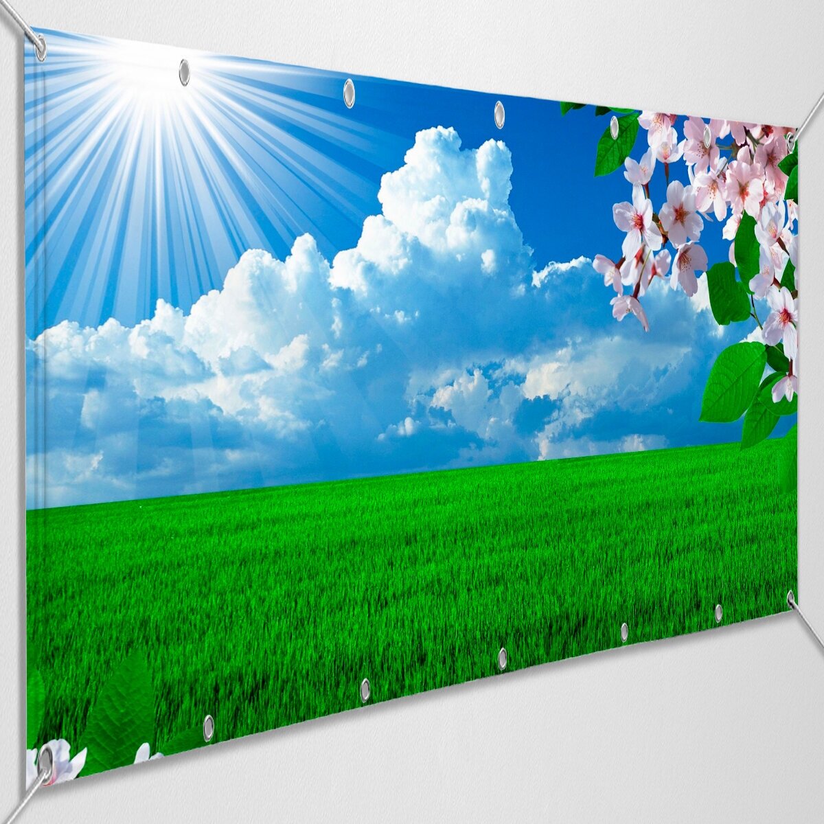 Баннер "Весенний фон" / Растяжка для оформления помещения, сцены с весенним фоном / 5x1 м.