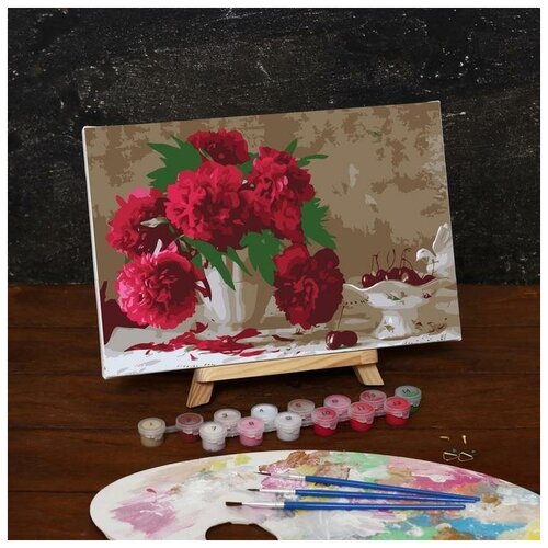 Картина по номерам Школа талантов на холсте, с подрамником Розовые пионы, 30х20 см картина по номерам на холсте с подрамником раскраска 30х40 см пионы цветы