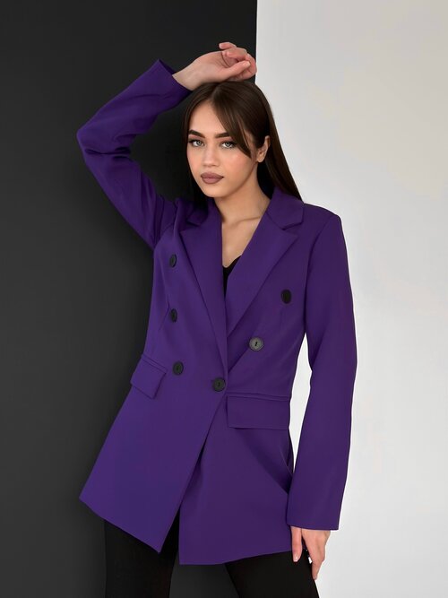 Пиджак , средней длины, силуэт свободный, размер 42, фиолетовый