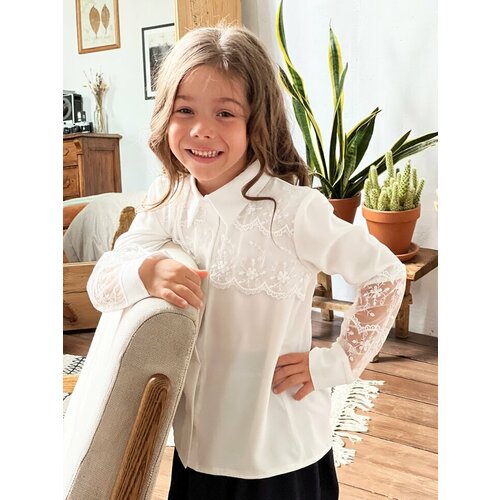 Школьная блуза Бушон, длинный рукав, размер 140, белый