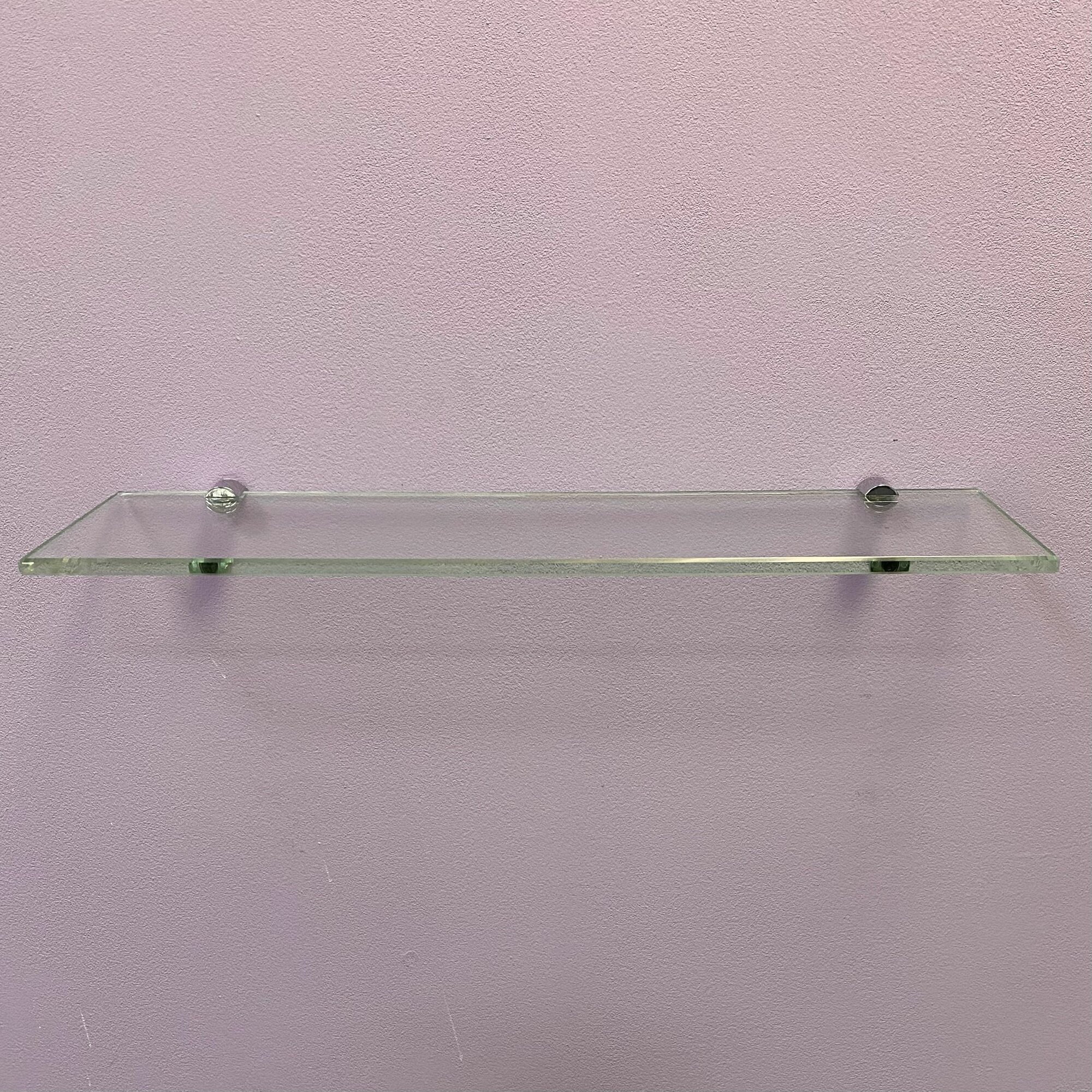 фото Полка настенная стеклянная прямоугольная прозрачная 45х12 см из стекла 8 мм, 2 штуки без креплений