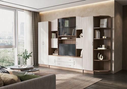 Изображение товара Стенка в гостиную Макарена ТВ 301 160х200,4х44 см, цвет шимо темный/шимо светлый