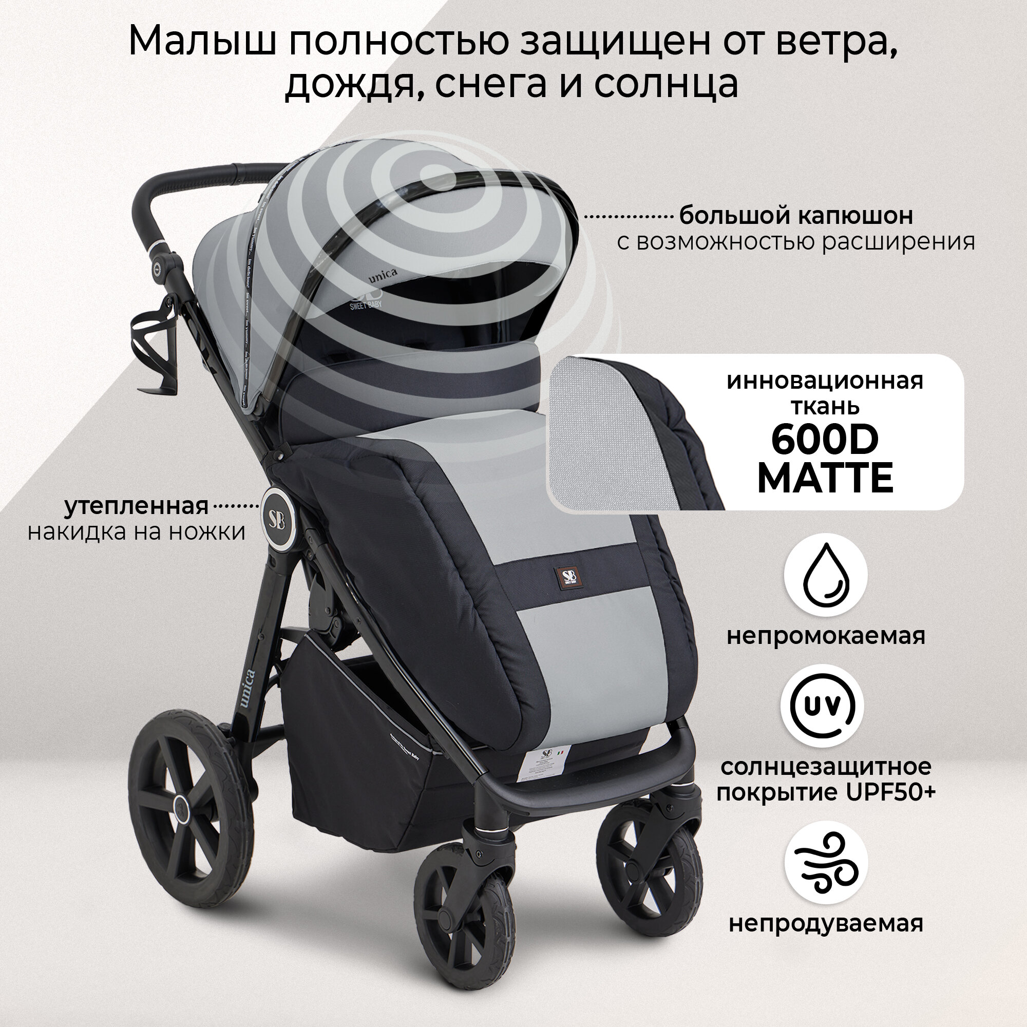 Обзор: Прогулочная коляска Sweet Baby Unica, цвет Grey (Серый), артикул производителя 427050