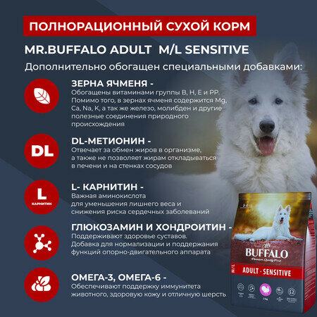 MR.BUFFALO ADULT M/L SENSITIVE 2 кг сухой корм для собак средних и крупных пород индейка — фото 1