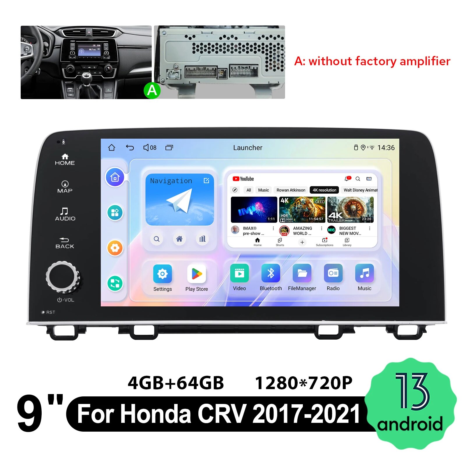 JOYING 9 "Android 13 автомобильное стерео радио для Honda CRV 2017-2021 GPS-навигация мультимедийный плеер поддержка CarPlay и Android Auto, A 4GB 64GB