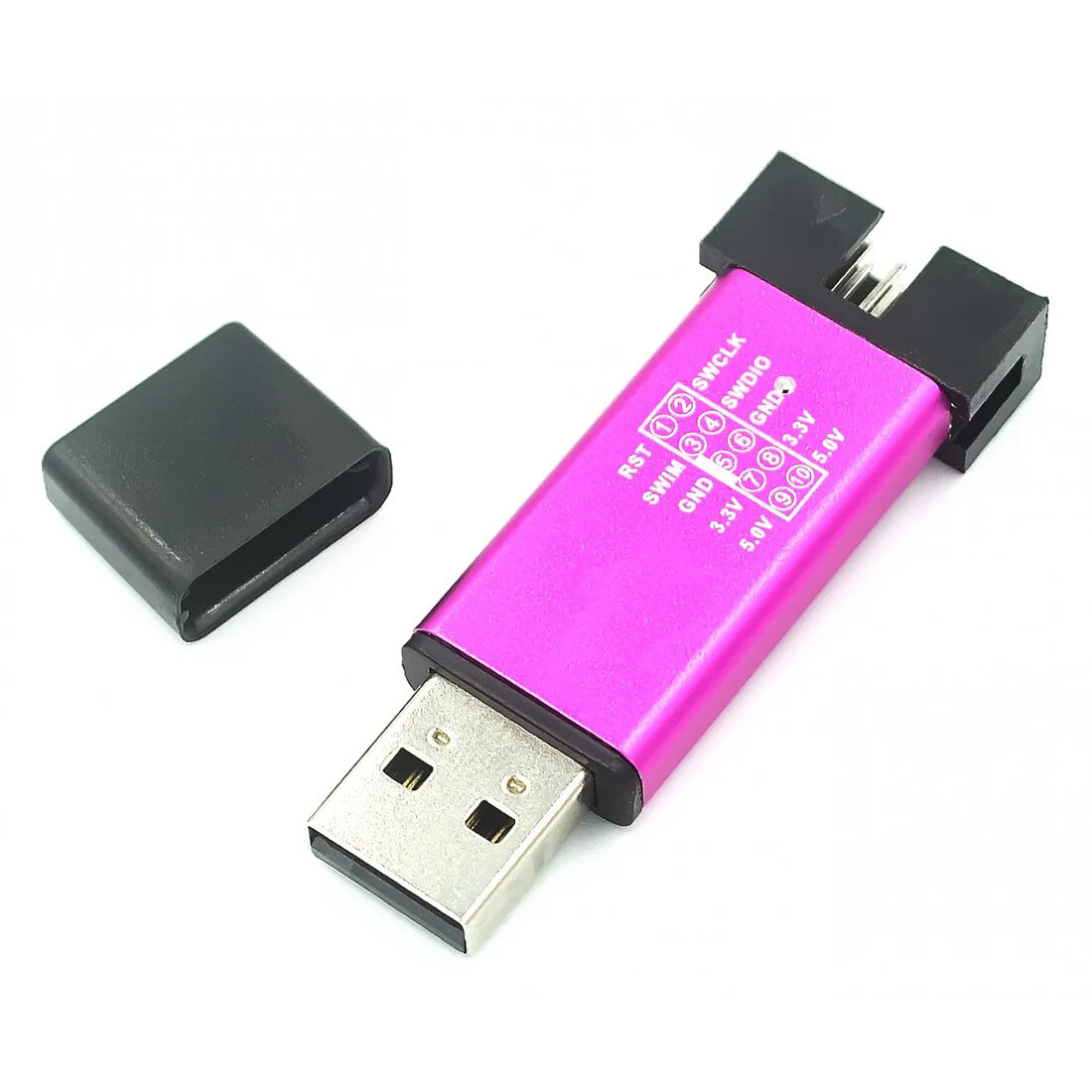 ISP программатор ST-LINK V2 для STM8 и STM32 микроконтроллеров, USB разъем, 10 pin, цвет фиолетовый, 1 шт. — фото 1