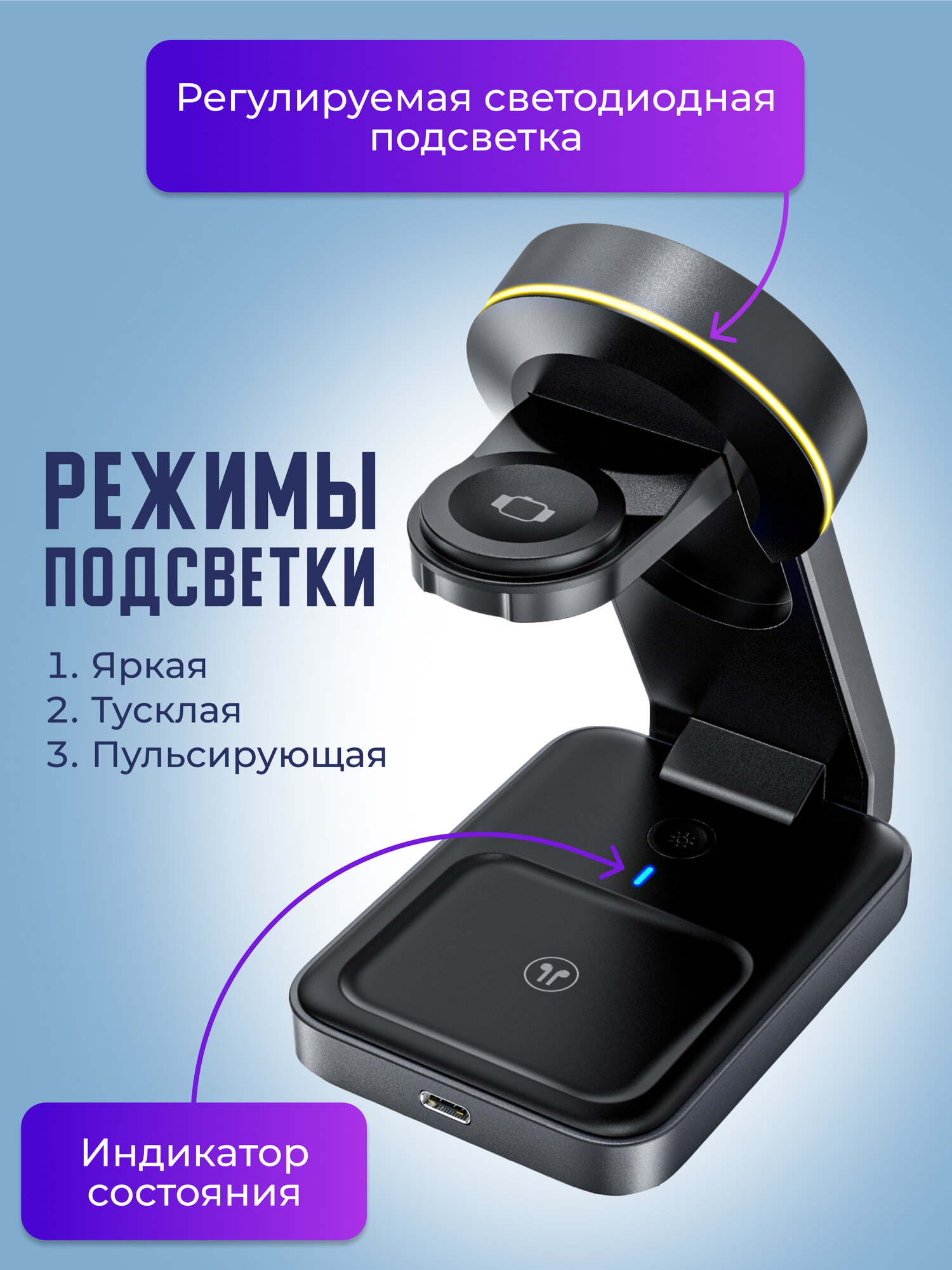 Беспроводная зарядка MagSafe для iPhone, AirPods, Apple Watch / Беспроводное зарядное уст — фото 1