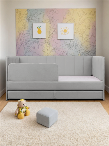 Изображение товара Кровать детская М-Стиль "Хагги"200х90 см, с дополнительным спальным местом, защитным бортиком, серая