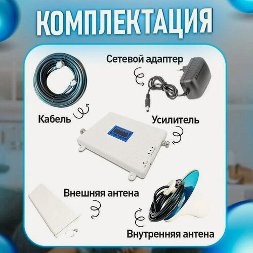 Изображение товара Репитер 2G-3G-4G/LTE 900-1800-2100МГц до 350 кв. м. 17 дБн. (комплект трёх-диапазонный усилитель сотовой связи/интернета 10+3м)