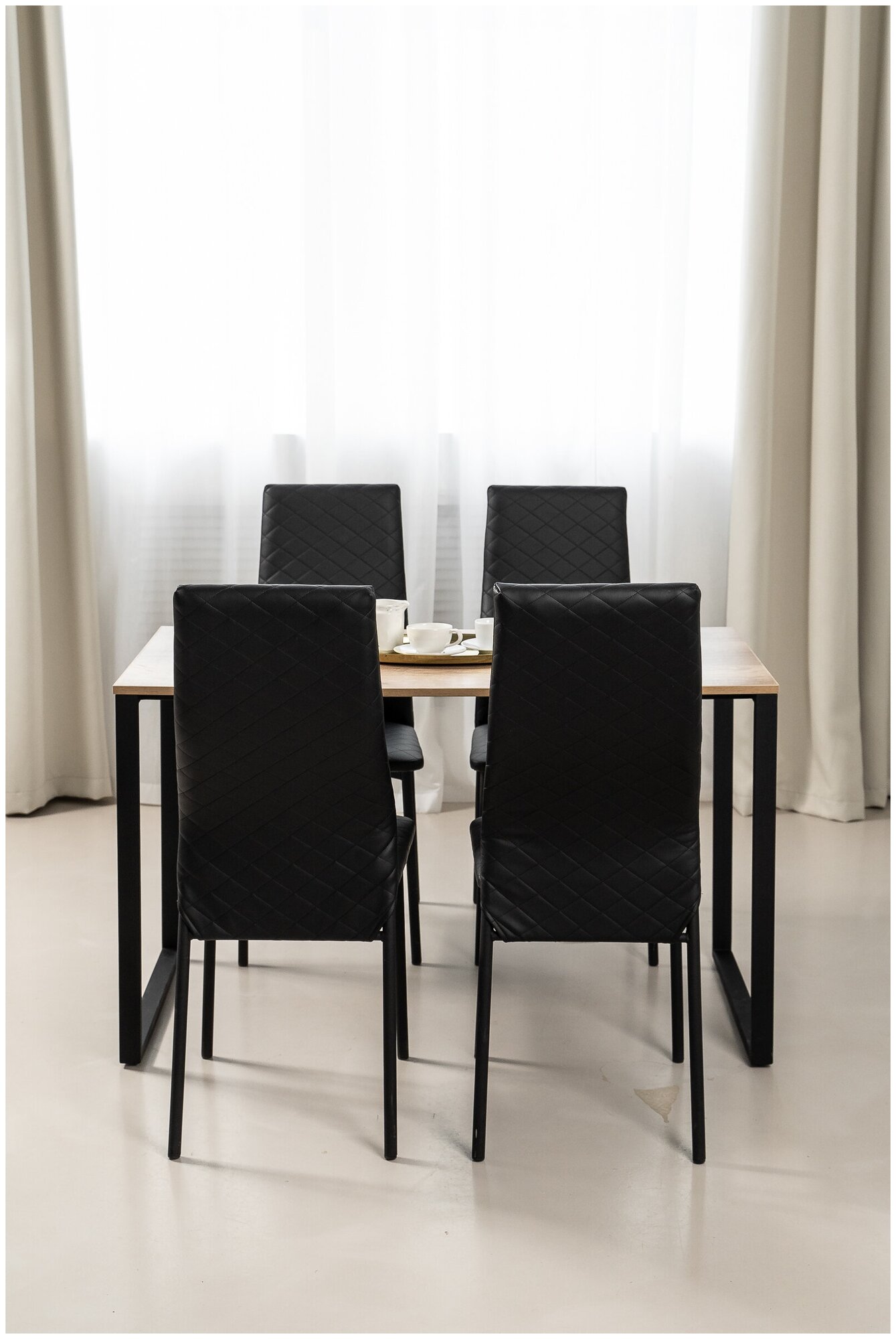 Обеденная группа Стол и 4 стула, стол «дуб Каньон» 120х60х75, стулья Черные, искусственная кожа 4 шт. - фотография № 2