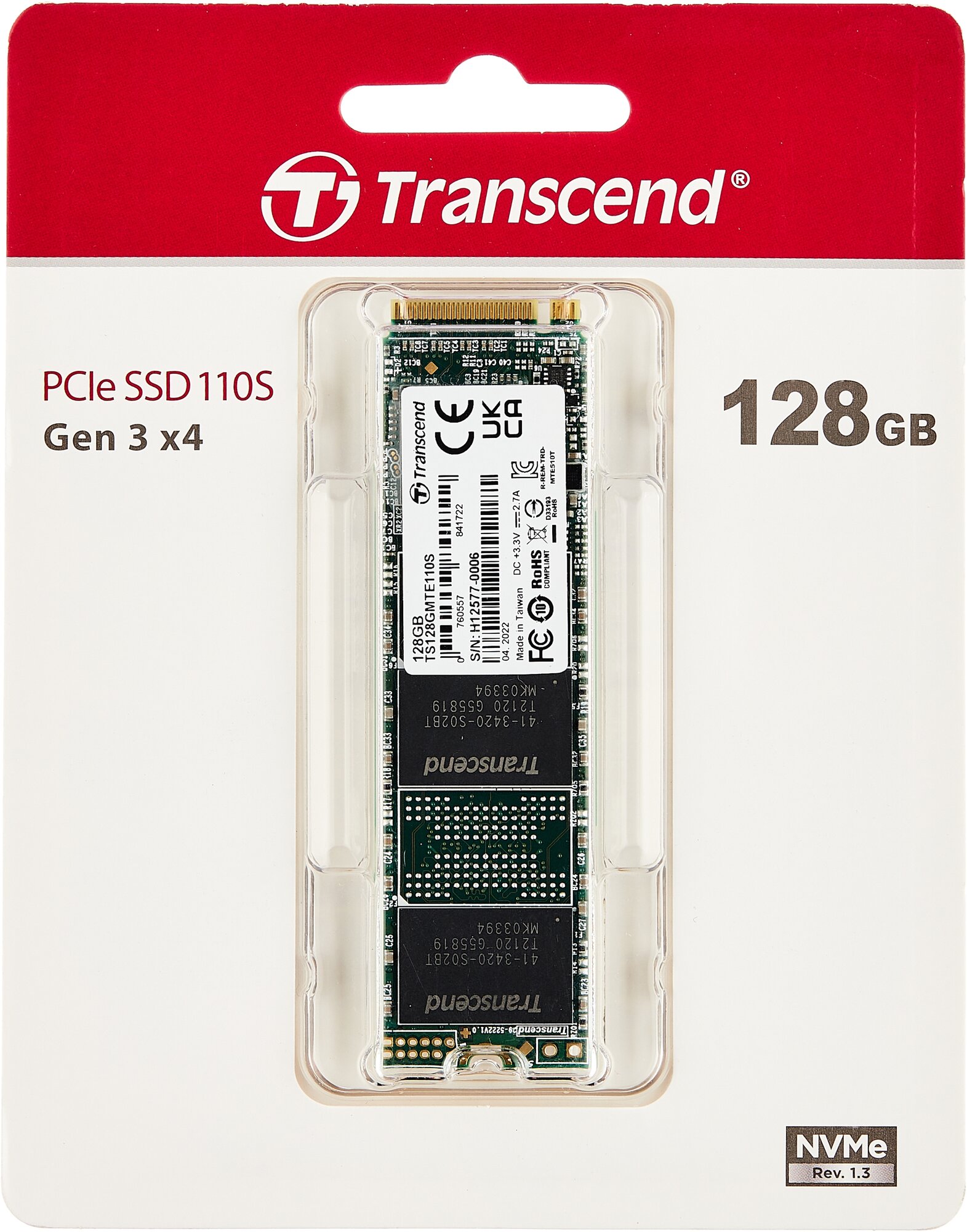 SSD диск Transcend M.2 110S 128 Гб PCIe Gen3 x4 TLC 3D NAND (TS128GMTE110S)