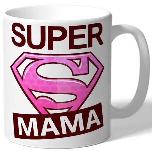 фото Кружка белая парная в подарок влюбленным super мама - символ супермена, розовый drabs