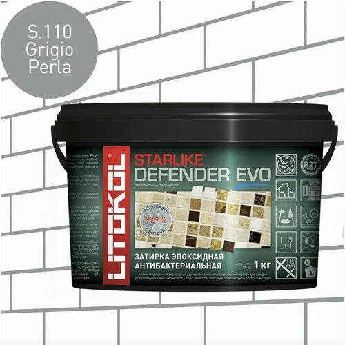 Затирка Litokol Defender Evo, 1 кг, S.110 grigio perla