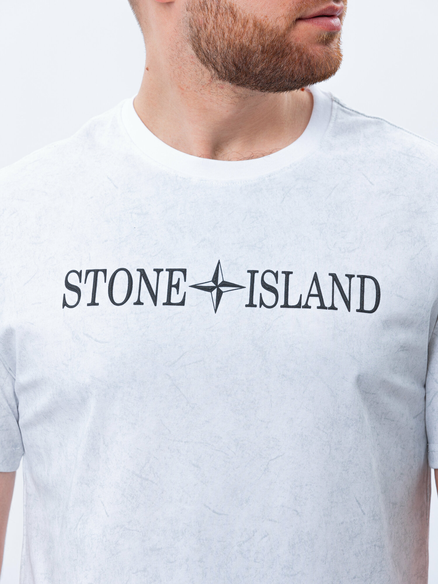 Футболка мужская белая с серым принтом 746 2 размер М (46) STONE ISLAND