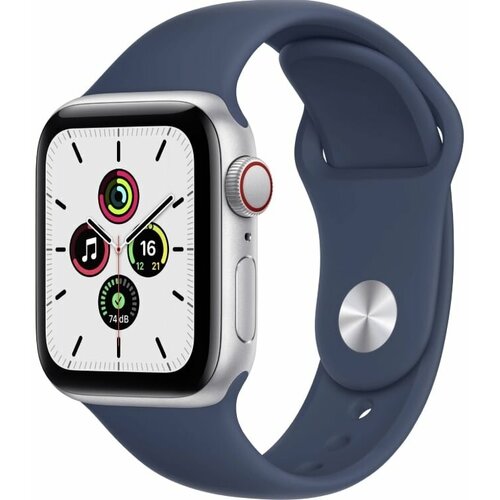 Apple Watch SE GPS Cellular 44mm Silver Aluminum Case with Abyss Blue Sport Band Cеребристыйсиний омут MKRJ3 2999000₽