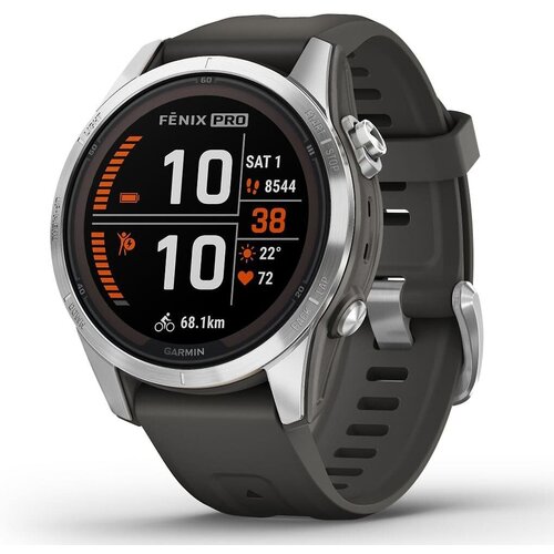 Смарт-часы GARMIN Fenix 7S PRO Solar серебристый с черным силиконовым ремешком (010-02776-01)