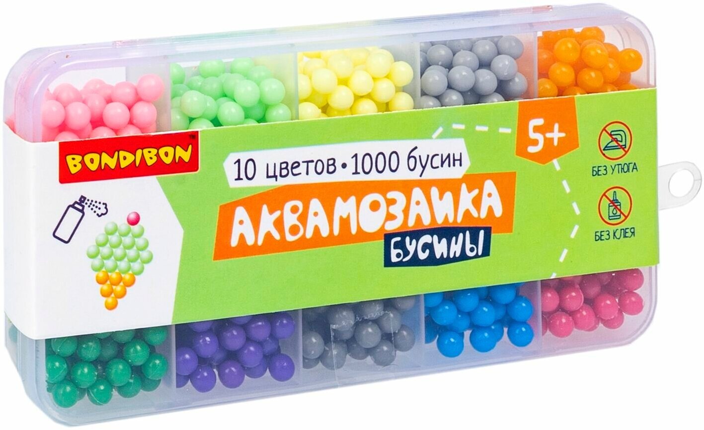 Набор для творчества BONDIBON. Аквамозаика бусины 2 (10 цветов, 1000 бусин) ВВ5723