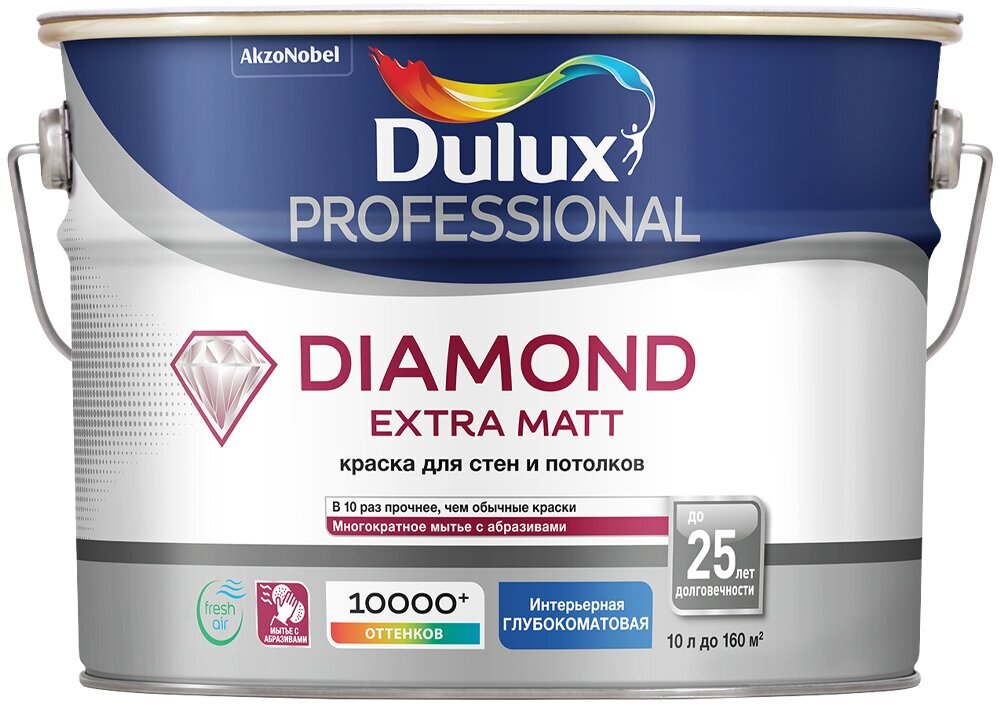 Краска для стен и потолков водно-дисперсионная Dulux Diamond Extra Matt глубокоматовая база BW 10 л.