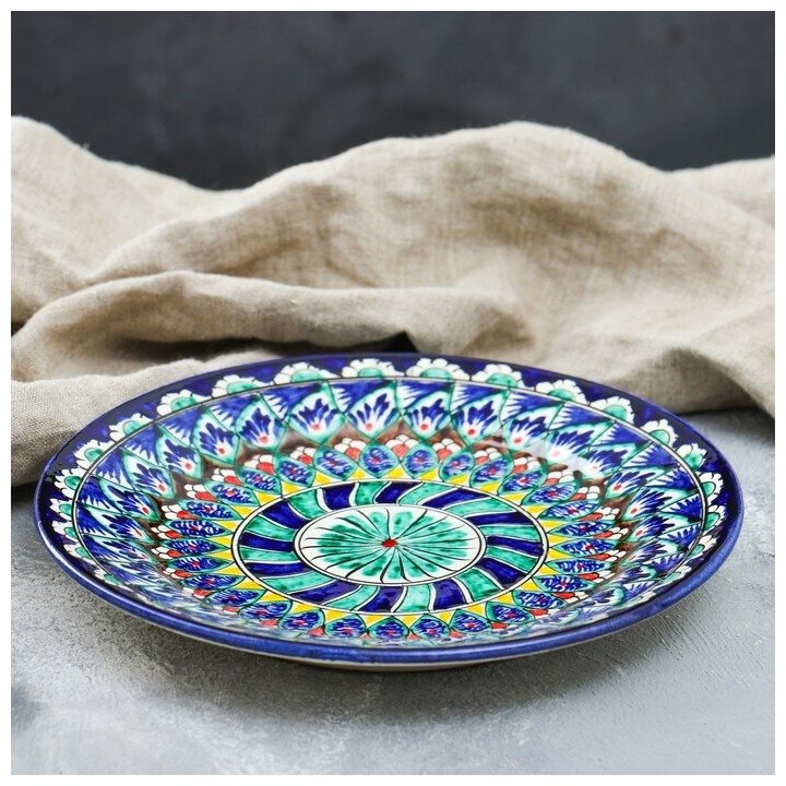 Шафран Тарелка Риштанская Керамика "Цветы", 22 см, синяя микс