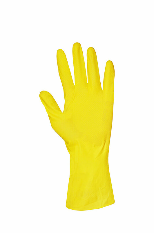 Перчатки хозяйственные Рифленая поверхность, удлиненная манжета, повышенная прочность, Yellow, длина 300 мм. Размер М.