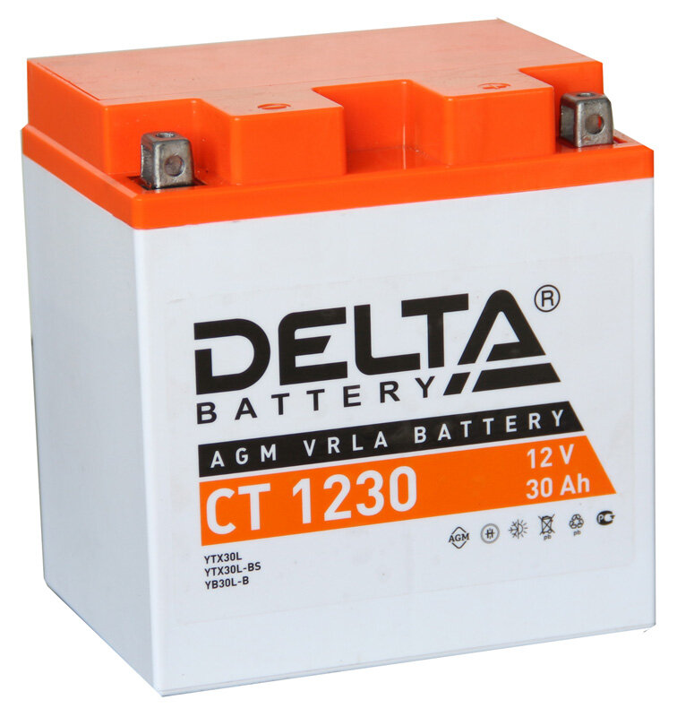 АКБ Мото 12 В 30 А/ч о. п. Delta AGM ток 300 168 х 126 х 175 DELTA AVTO CT1230 | цена за 1 шт