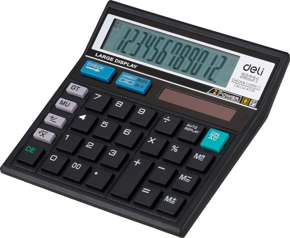 Калькулятор настольный компактный Deli E3923112 разр дв пит 129x129мм чер
