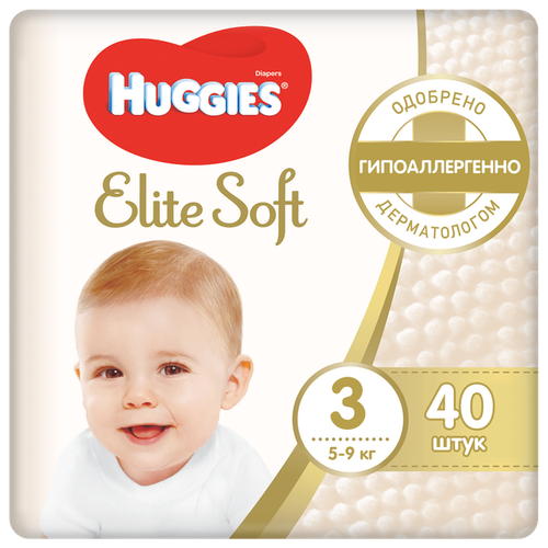 Huggies подгузники Elite Soft 3 (5-9 кг), 40 шт., разноцветный